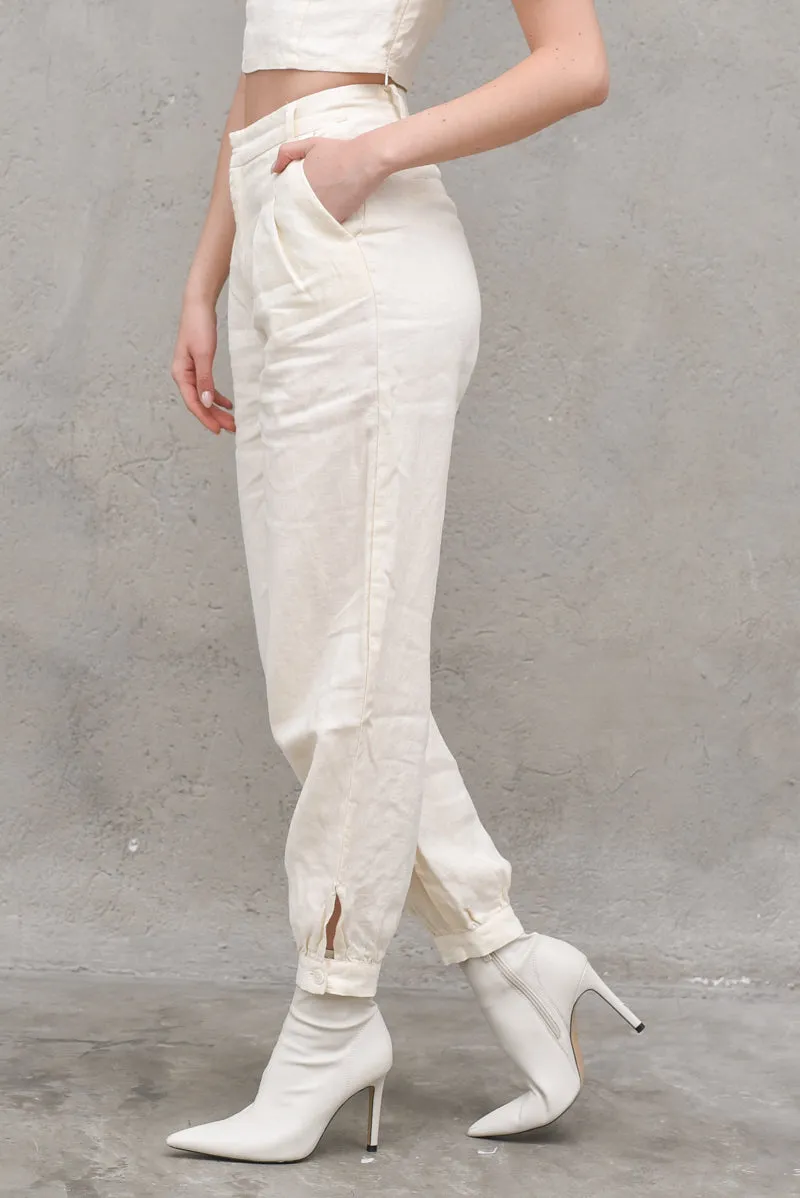 Balloon Leg Linen Pants - Light Beige