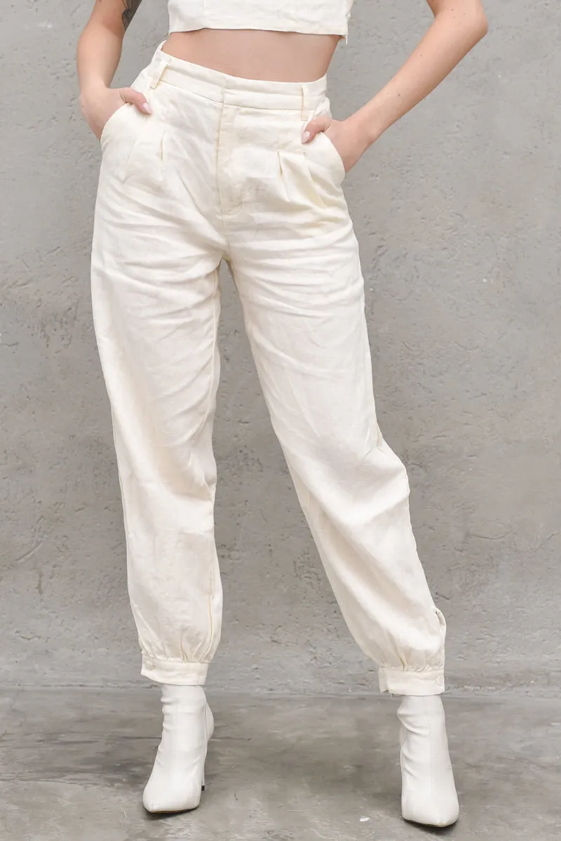 Balloon Leg Linen Pants - Light Beige