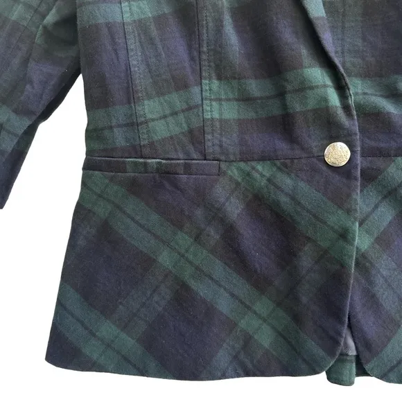 Banana republic size 14 green Tartan navy plaid cotton single button blazer