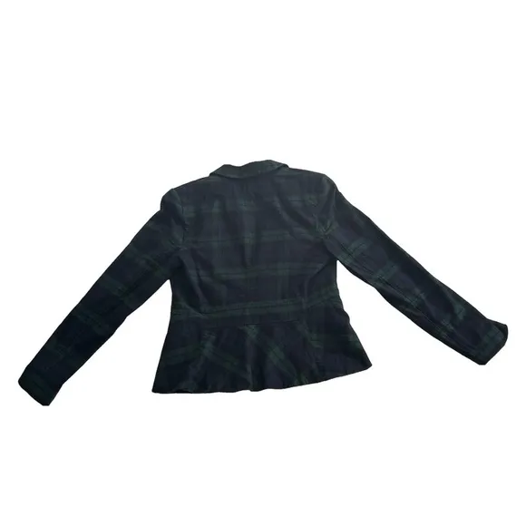 Banana republic size 14 green Tartan navy plaid cotton single button blazer