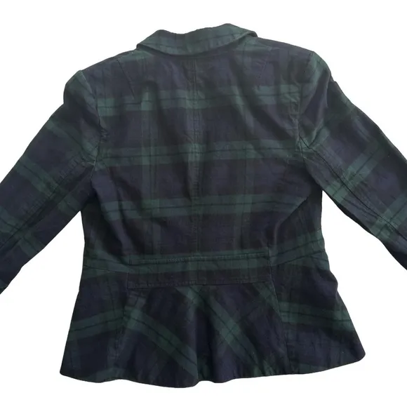 Banana republic size 14 green Tartan navy plaid cotton single button blazer