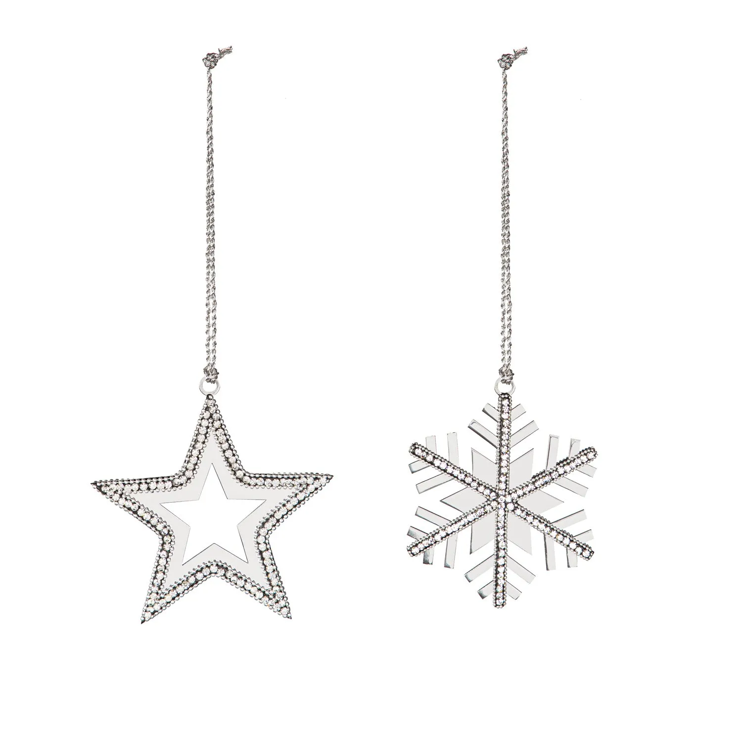 Beaded Metal Ornament, 2 Asst: Snowflake/Star,3otm329