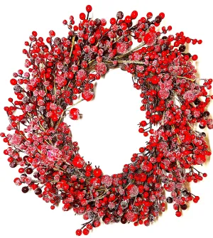 Berry Xmas Flocked Berry Wreath 22" Diameter