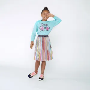BILLIEBLUSH - Pleated Metallic Skirt Set - Aqua