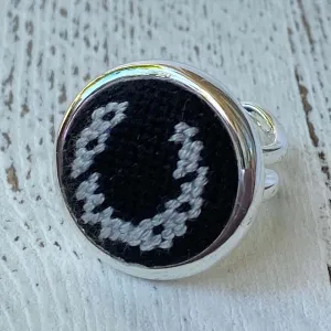 Black and Silver Horseshoe Needlepoint Ring