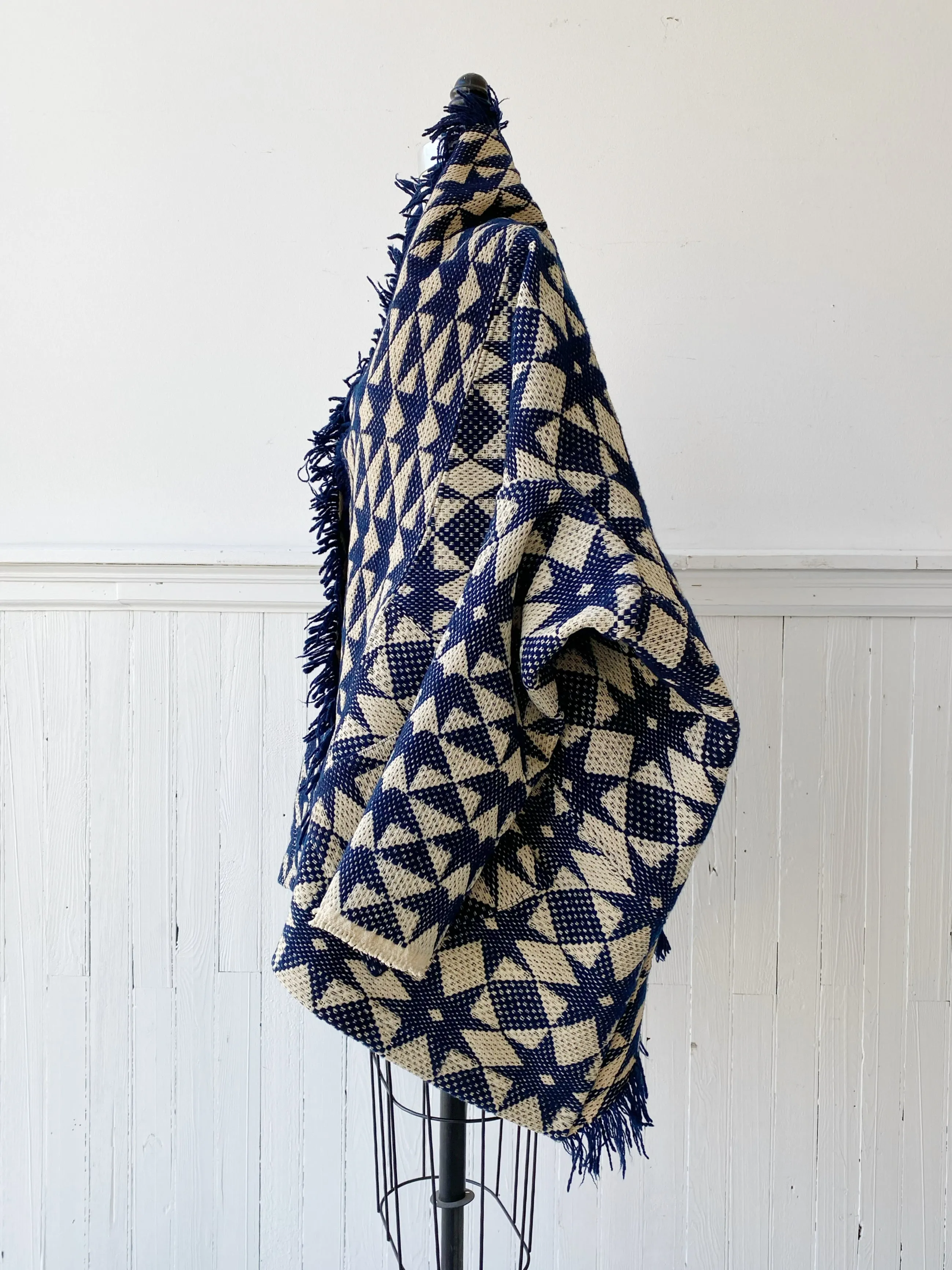 blue and off white overshot octagram coverlet cocoon