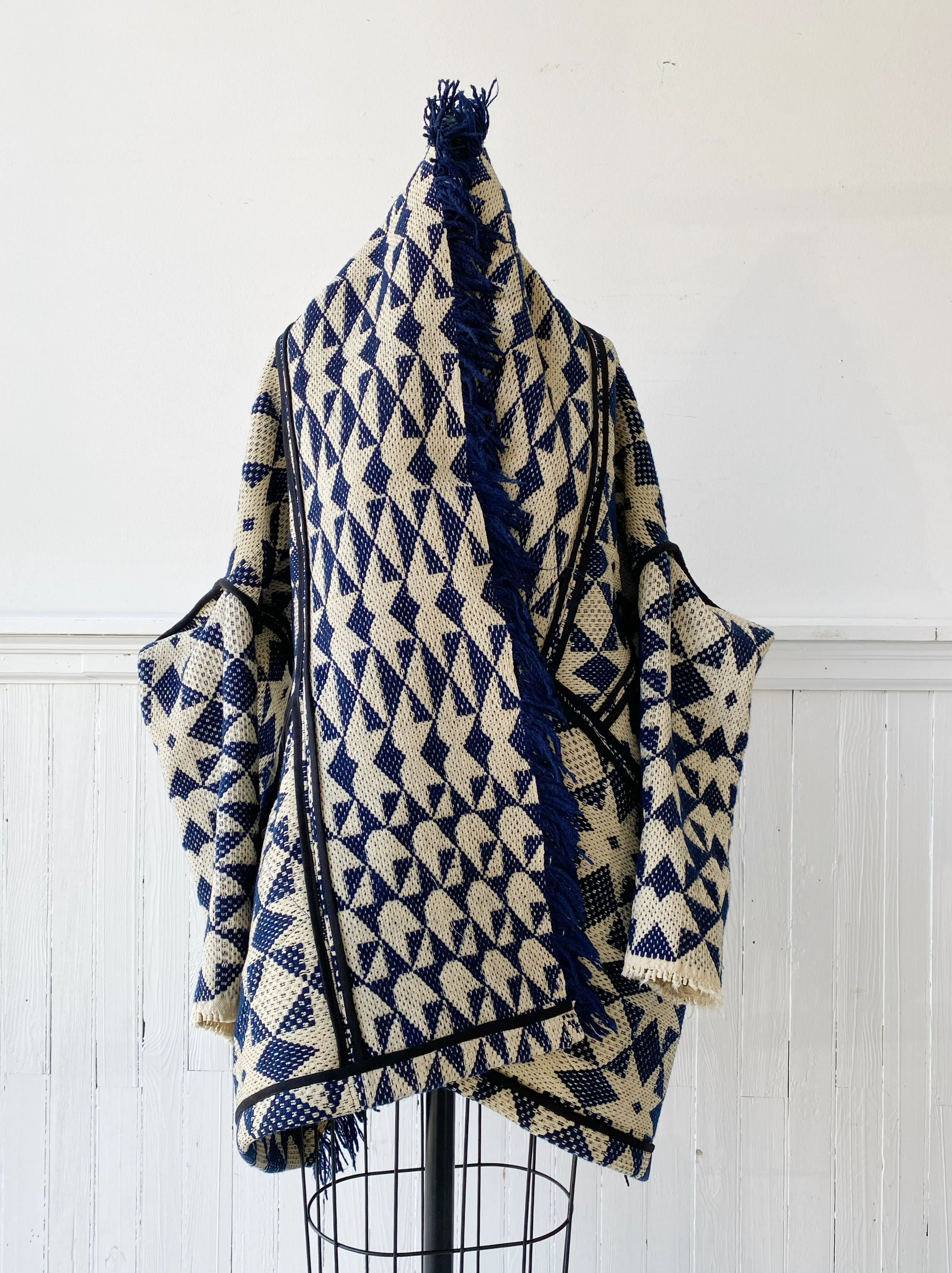 blue and off white overshot octagram coverlet cocoon