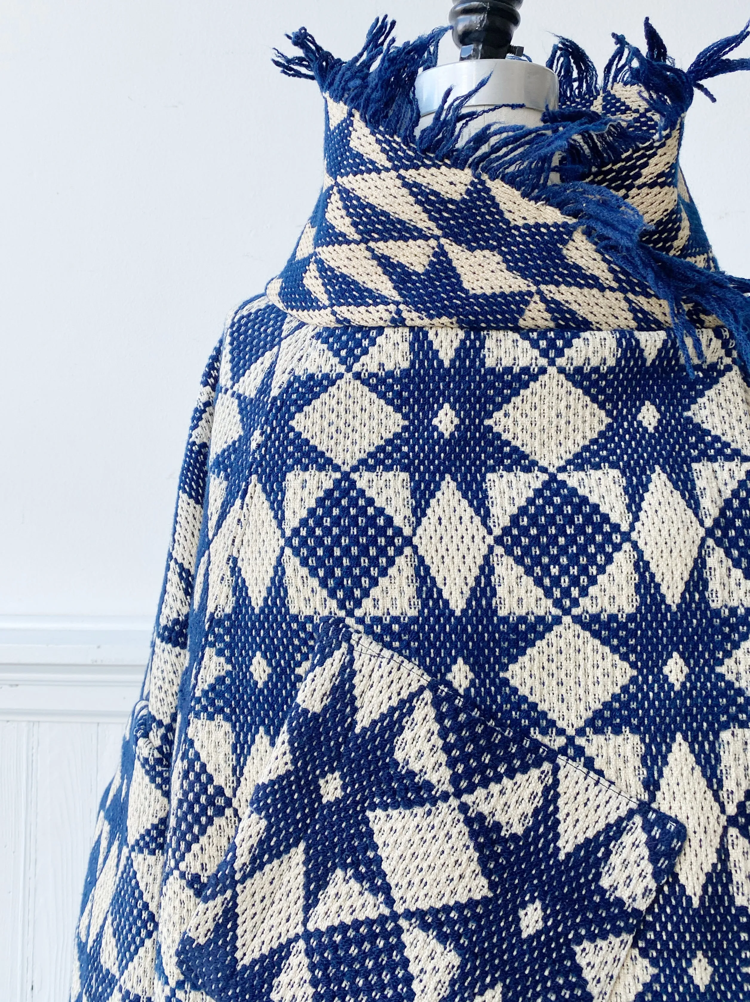 blue and off white overshot octagram coverlet cocoon
