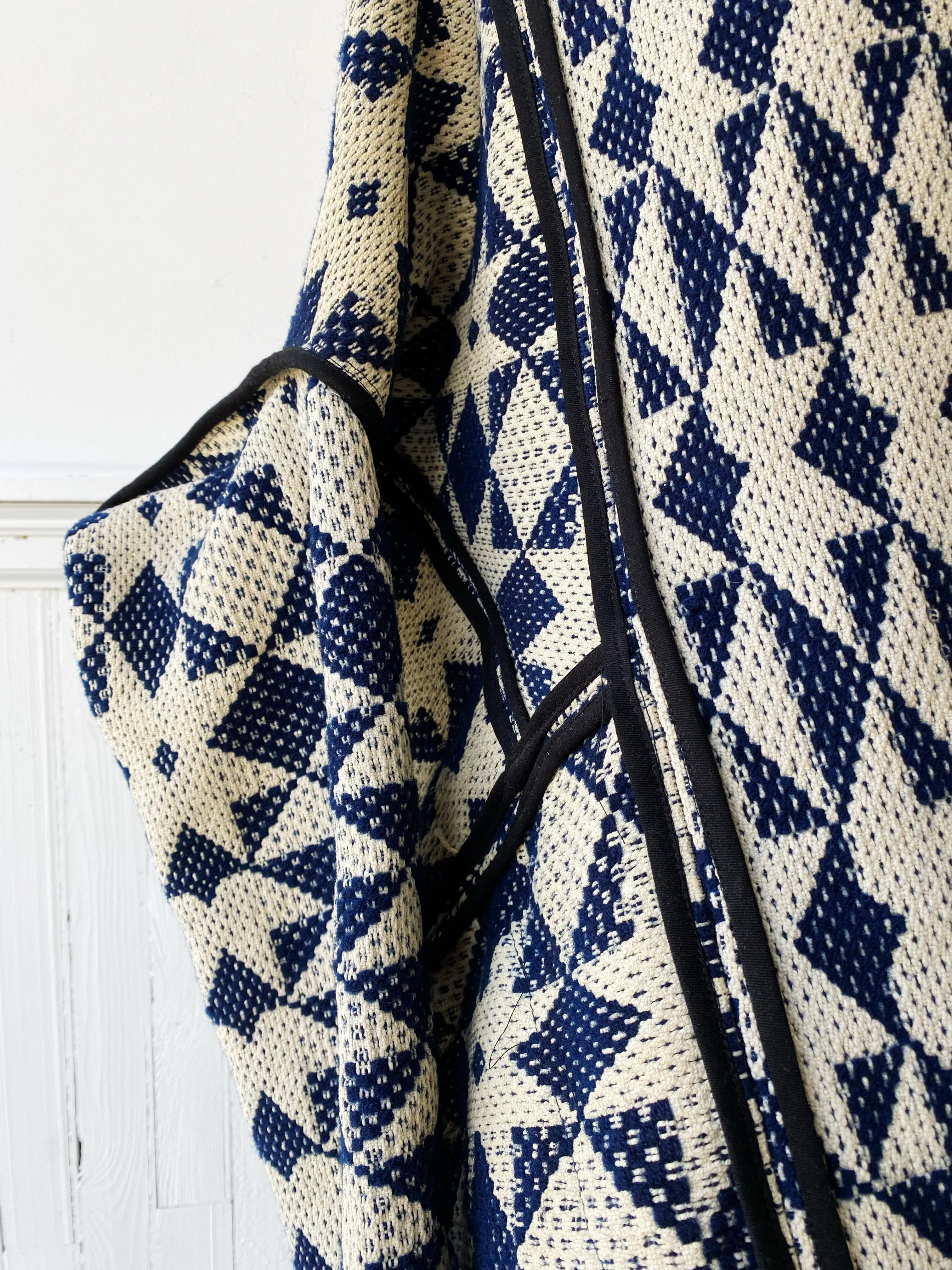 blue and off white overshot octagram coverlet cocoon