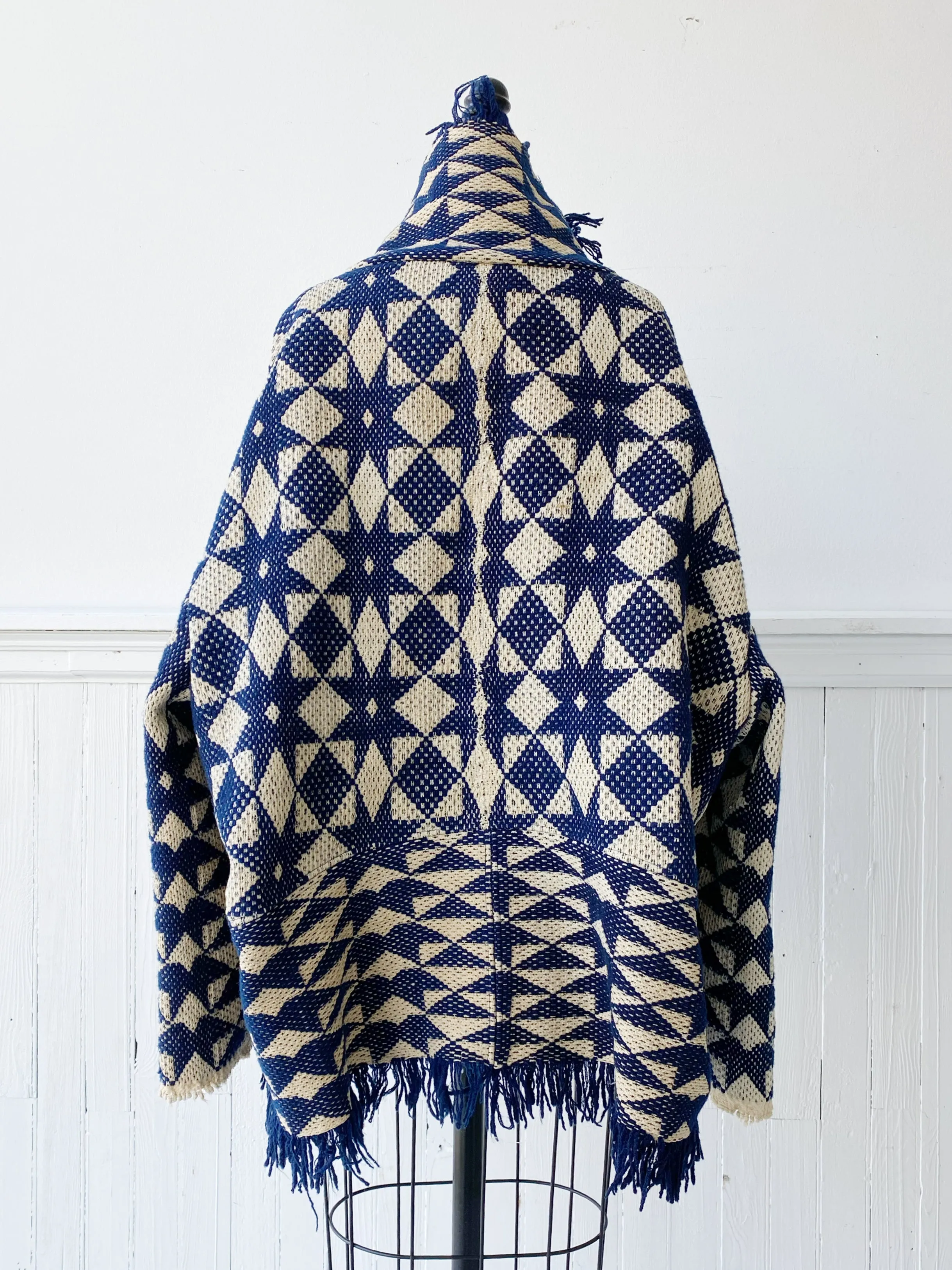 blue and off white overshot octagram coverlet cocoon