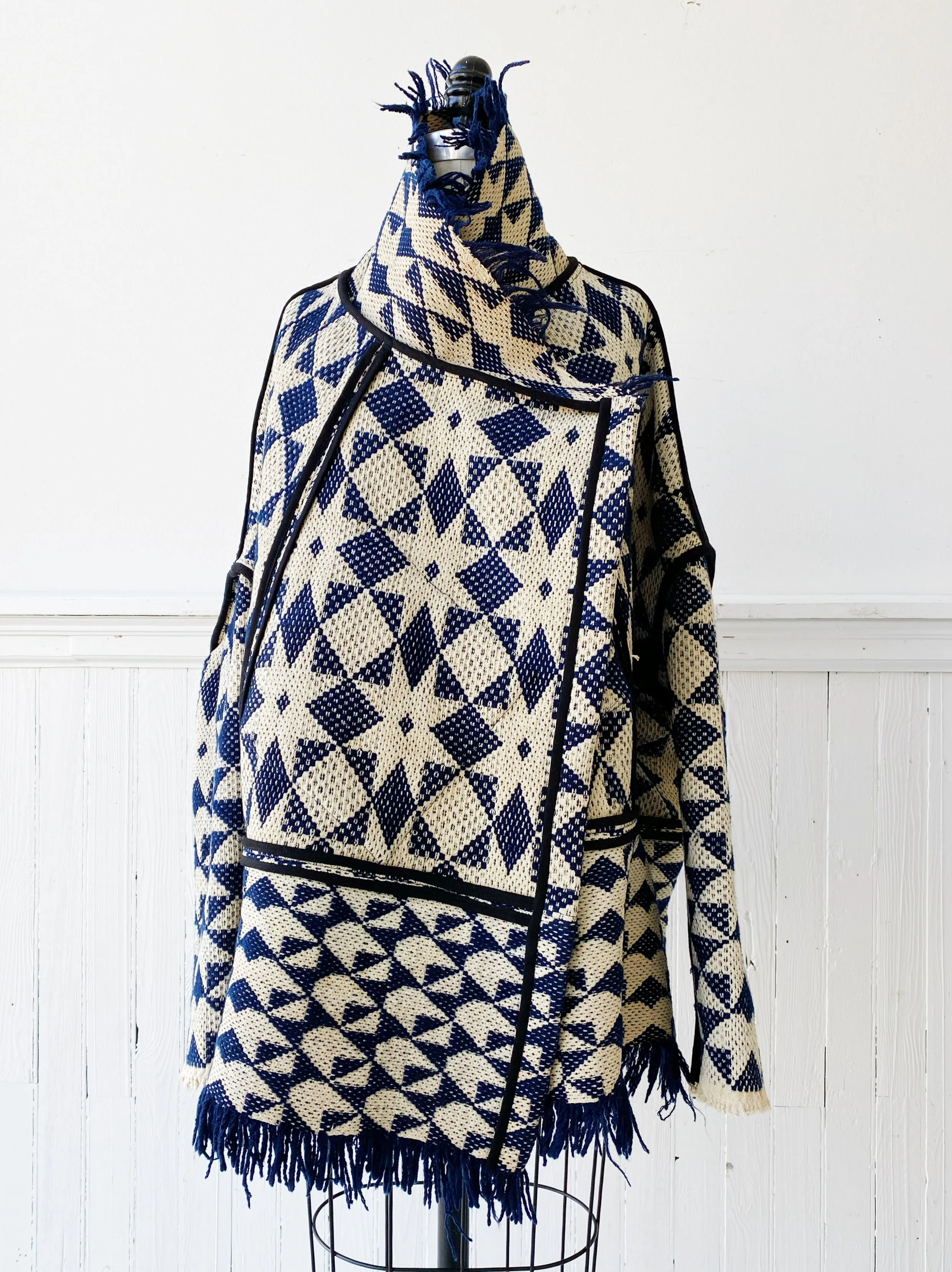blue and off white overshot octagram coverlet cocoon