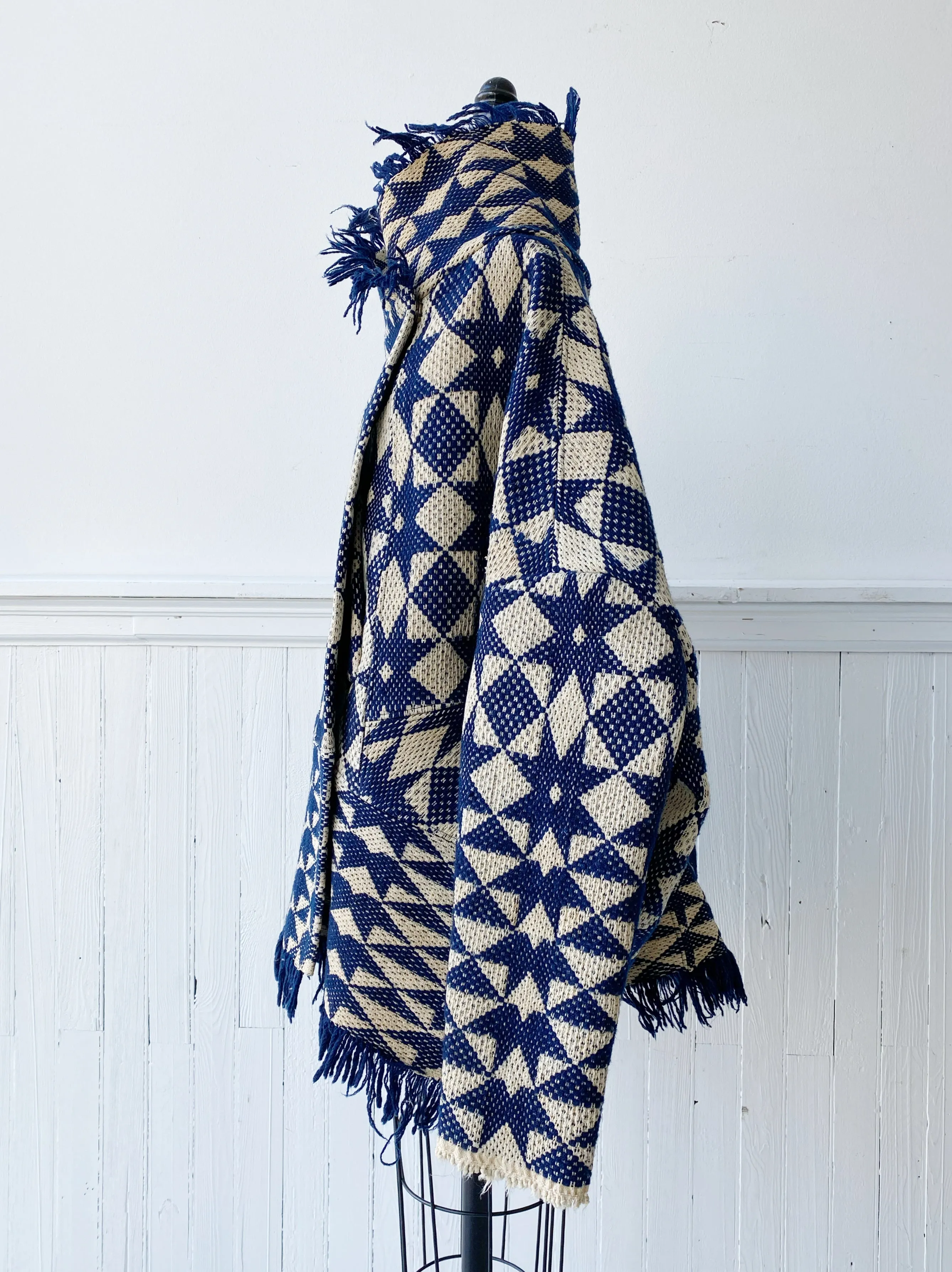 blue and off white overshot octagram coverlet cocoon