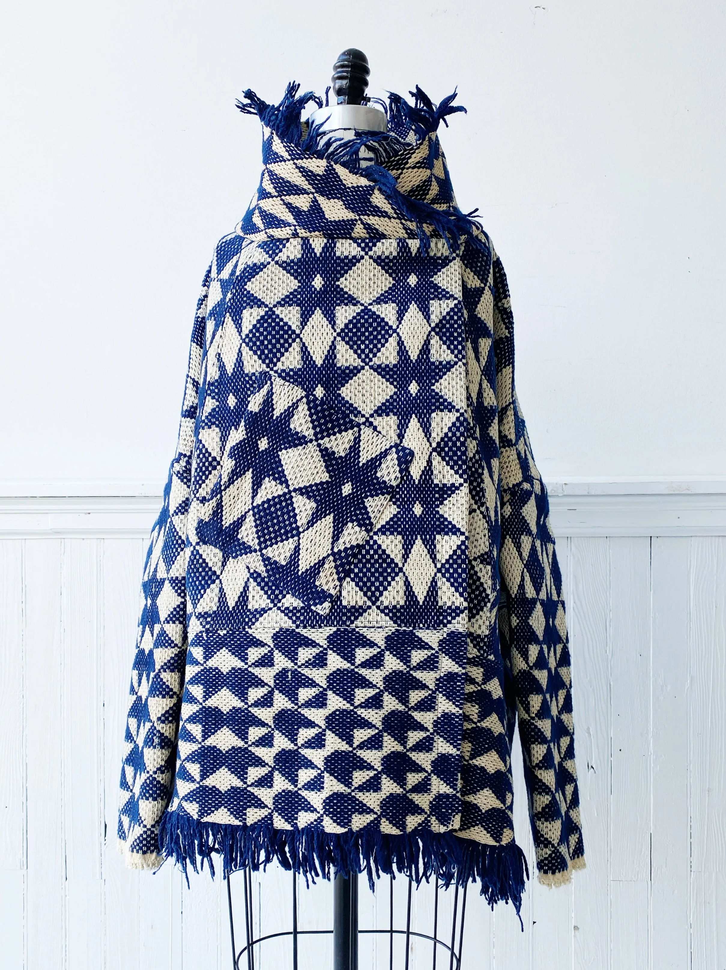 blue and off white overshot octagram coverlet cocoon