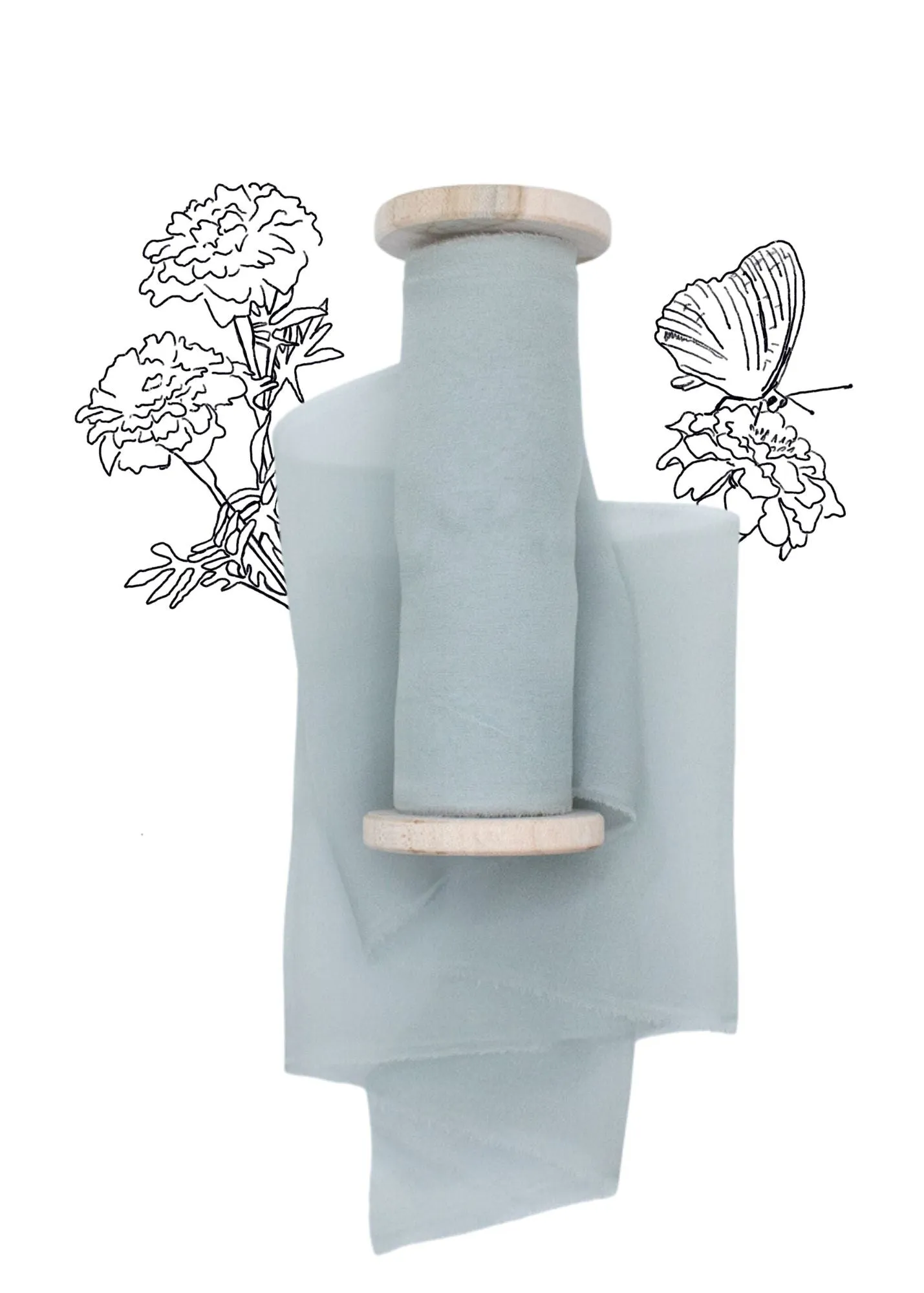 Blue Bell Blue Silk Ribbon in Gauze, Naturally Dyed
