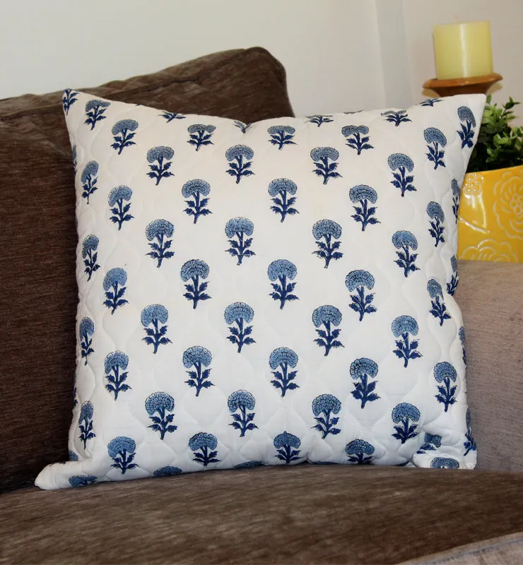 Blue Floral Quilted Throw Pillow Cover