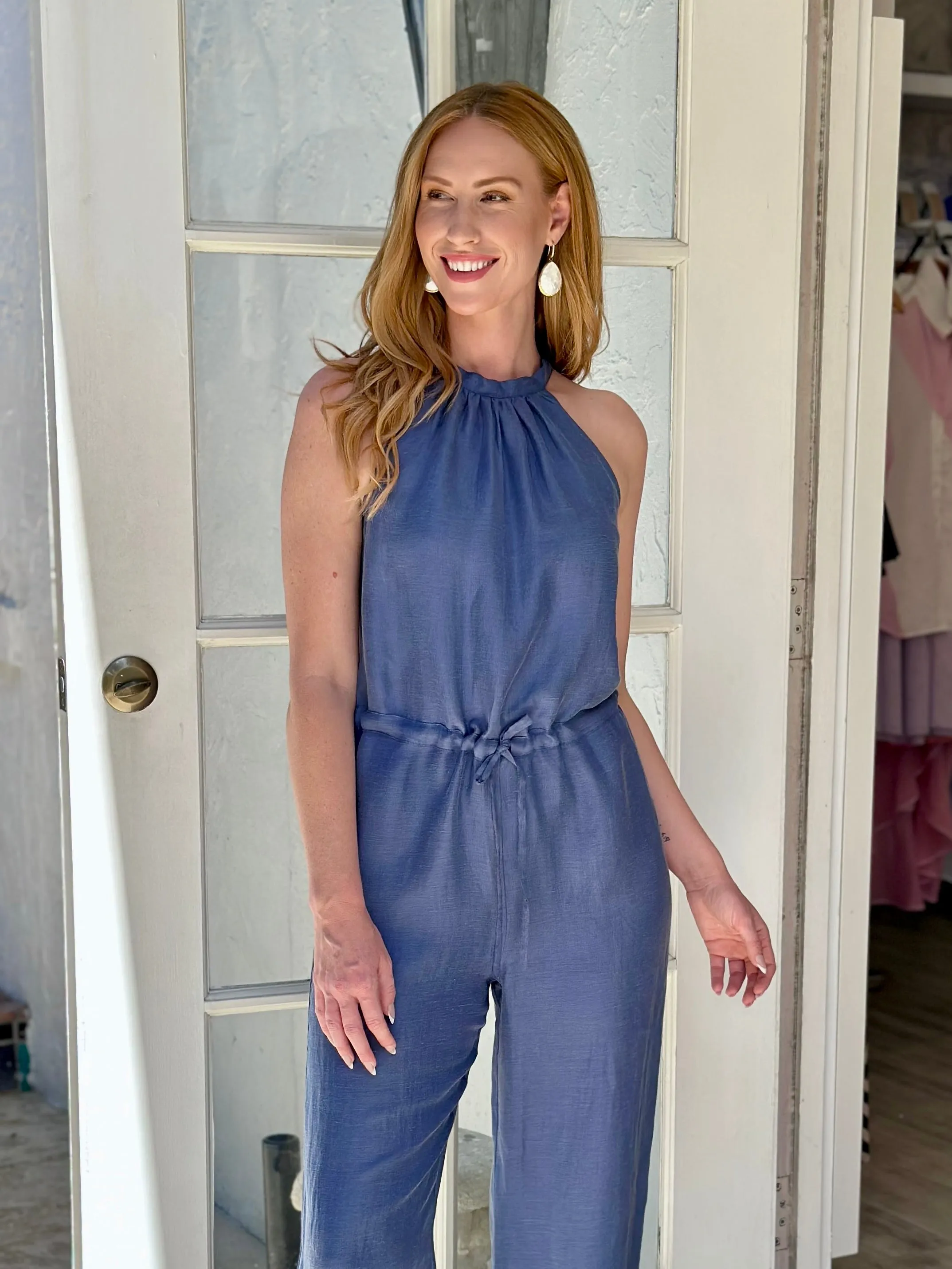 Blue Navy Cowl Neck Jumpsuit