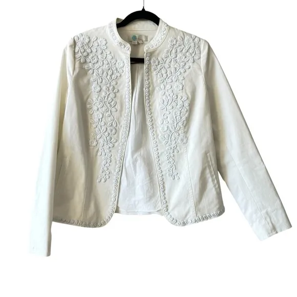 Boden White Julianna Floral Embroidered Jacket Blazer Coat Size 6 Preppy