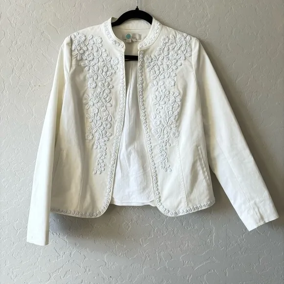 Boden White Julianna Floral Embroidered Jacket Blazer Coat Size 6 Preppy