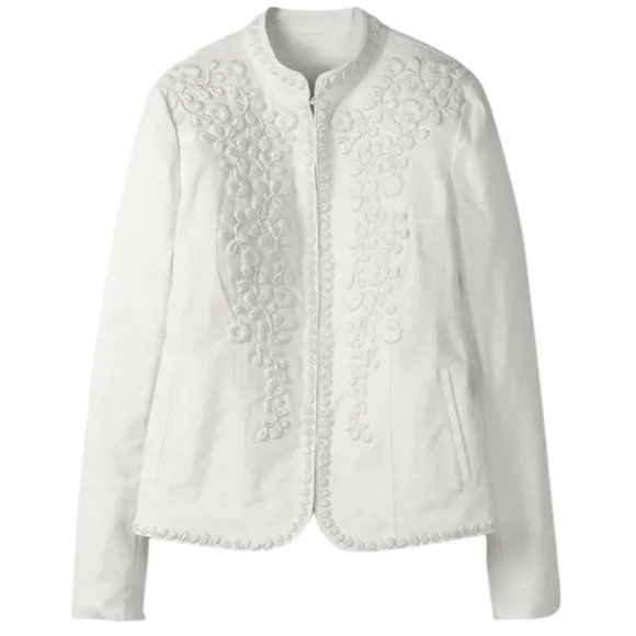 Boden White Julianna Floral Embroidered Jacket Blazer Coat Size 6 Preppy