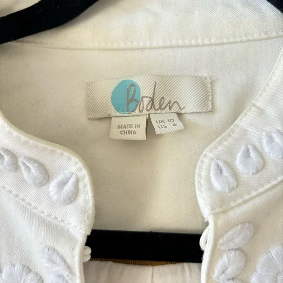 Boden White Julianna Floral Embroidered Jacket Blazer Coat Size 6 Preppy