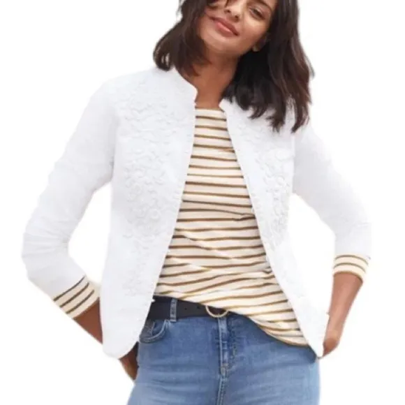 Boden White Julianna Floral Embroidered Jacket Blazer Coat Size 6 Preppy