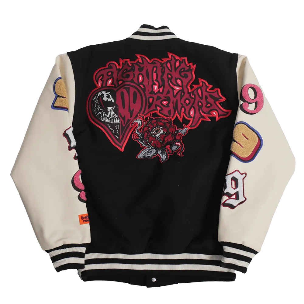 BRAND X JUICE WRLD FIGHTING DEMONS VARSITY JACKET (BLACK)