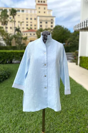 Button Down Linen Blouse in Light Blue