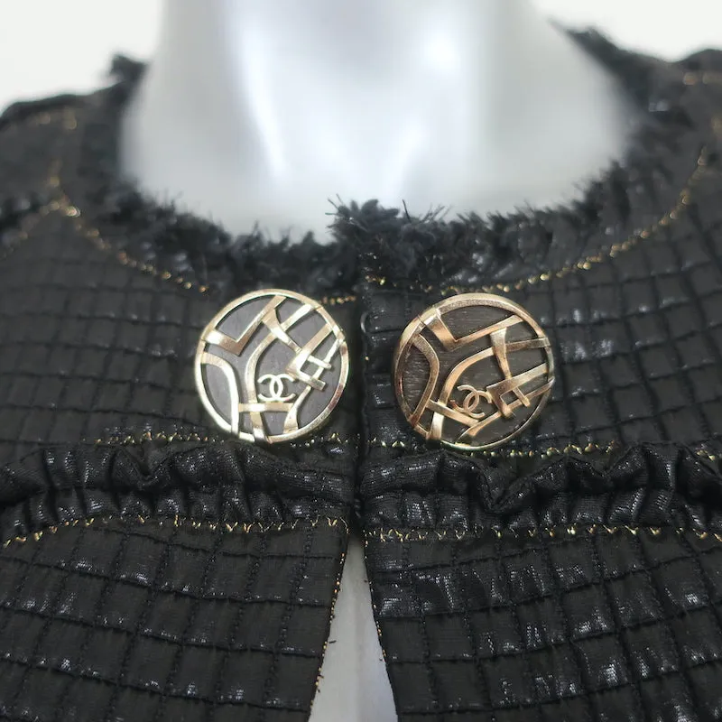 Chanel 09A Ruffle-Trimmed Jacket Black Quilted Silk-Blend Size 36