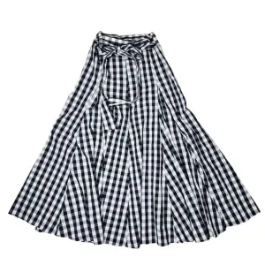 Checked‎ Cottagecore Full Skirt Womens 8 Black Bow Tie Prarie Flare Spin Skirt