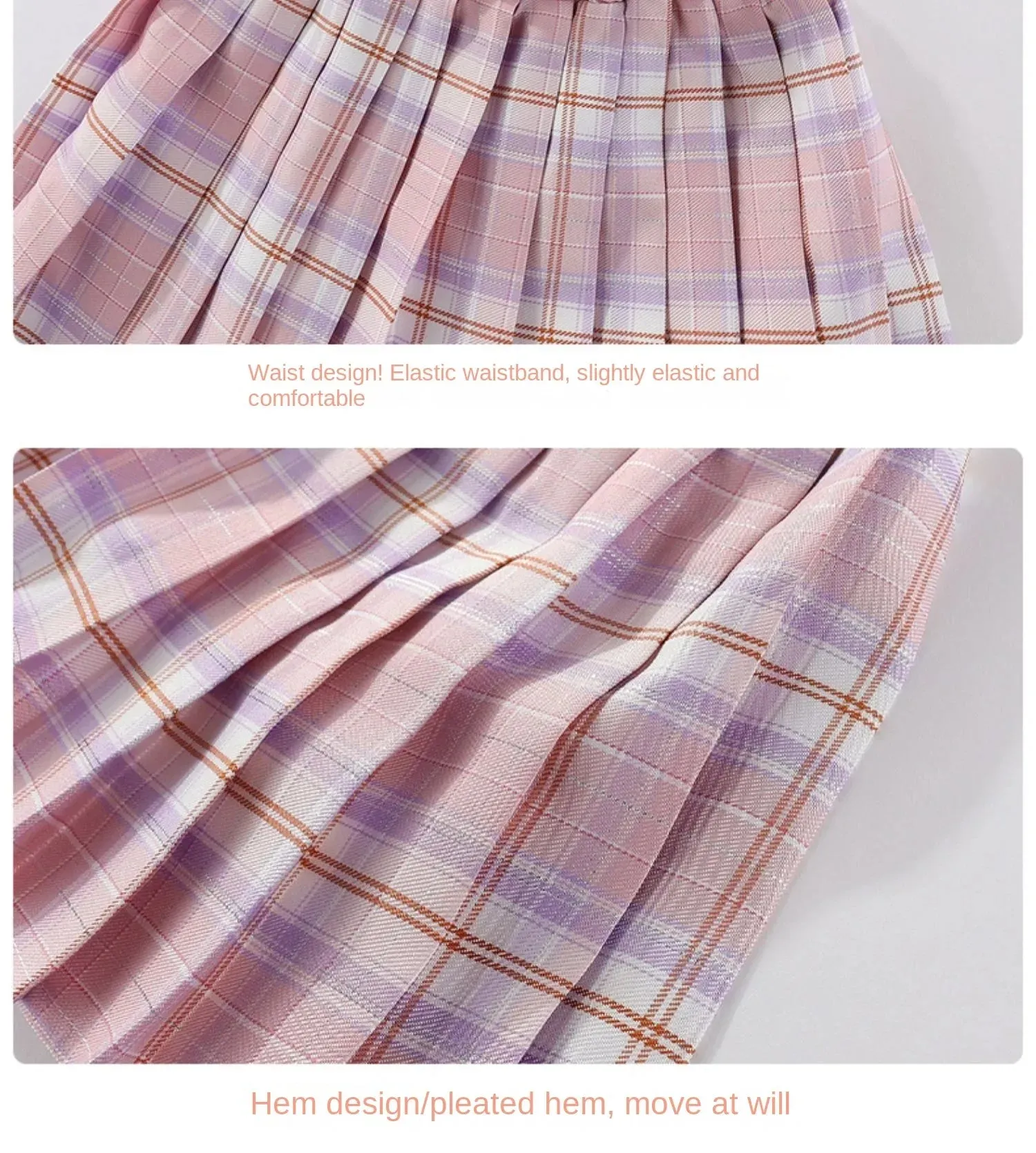 Children Clothes Set Spring Autumn Kids Kuromi Long Sleeved Sweater Tops Checkered Pleated Skirt 2pce Teen Girls Preppy Clothing