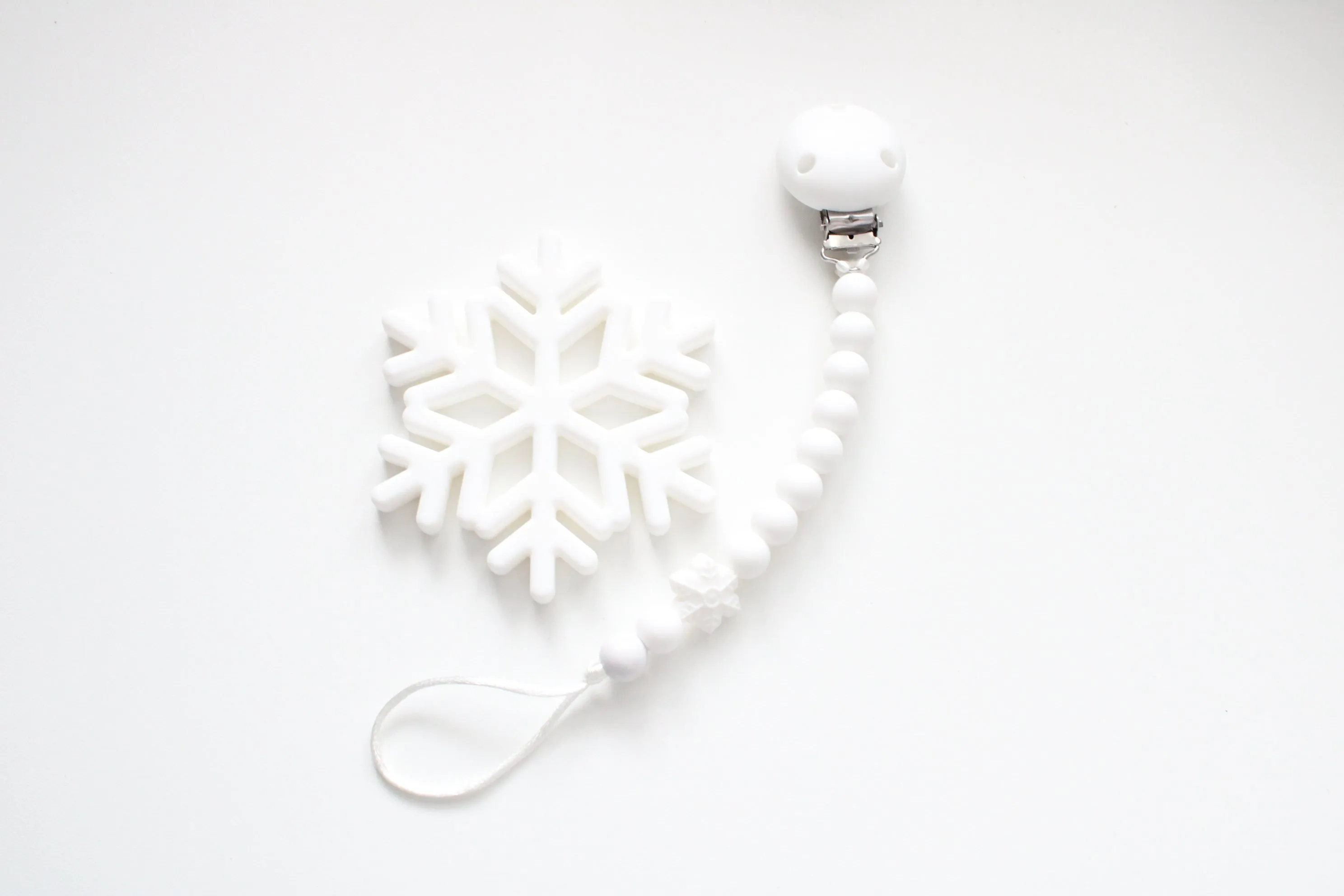 Christmas Baby Gift - White Dummy clip & Snowflake