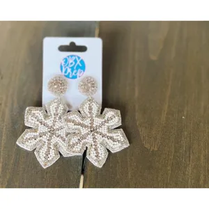 Christmas Winter Snow Flake Seed Beaded Earrings.