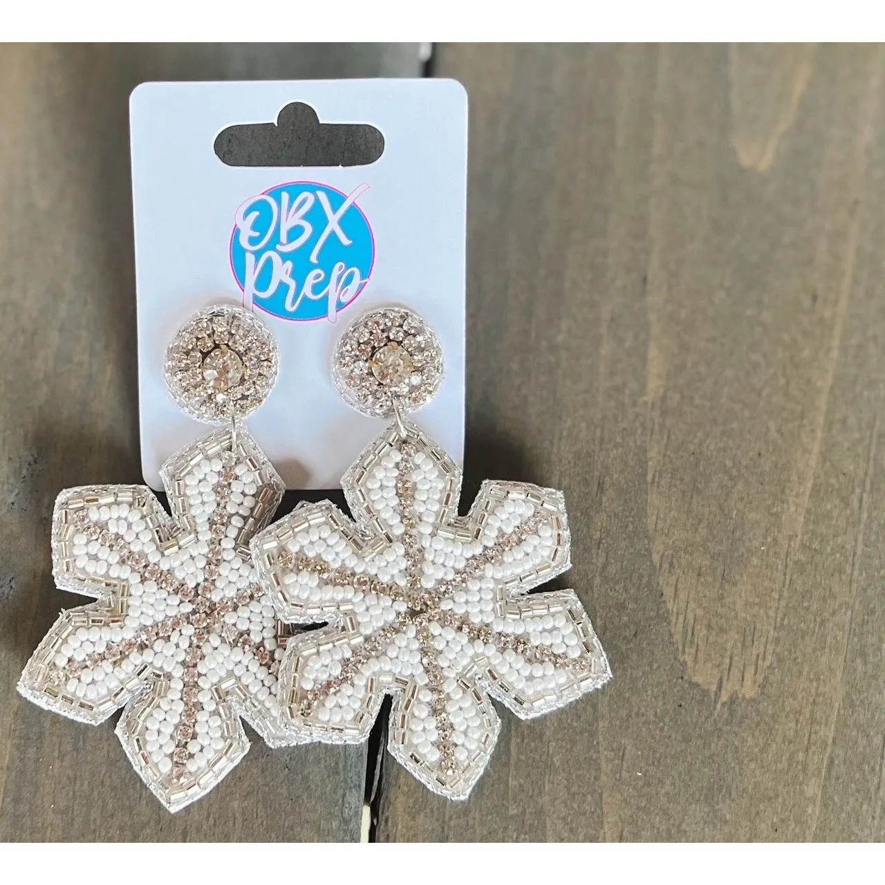 Christmas Winter Snow Flake Seed Beaded Earrings.