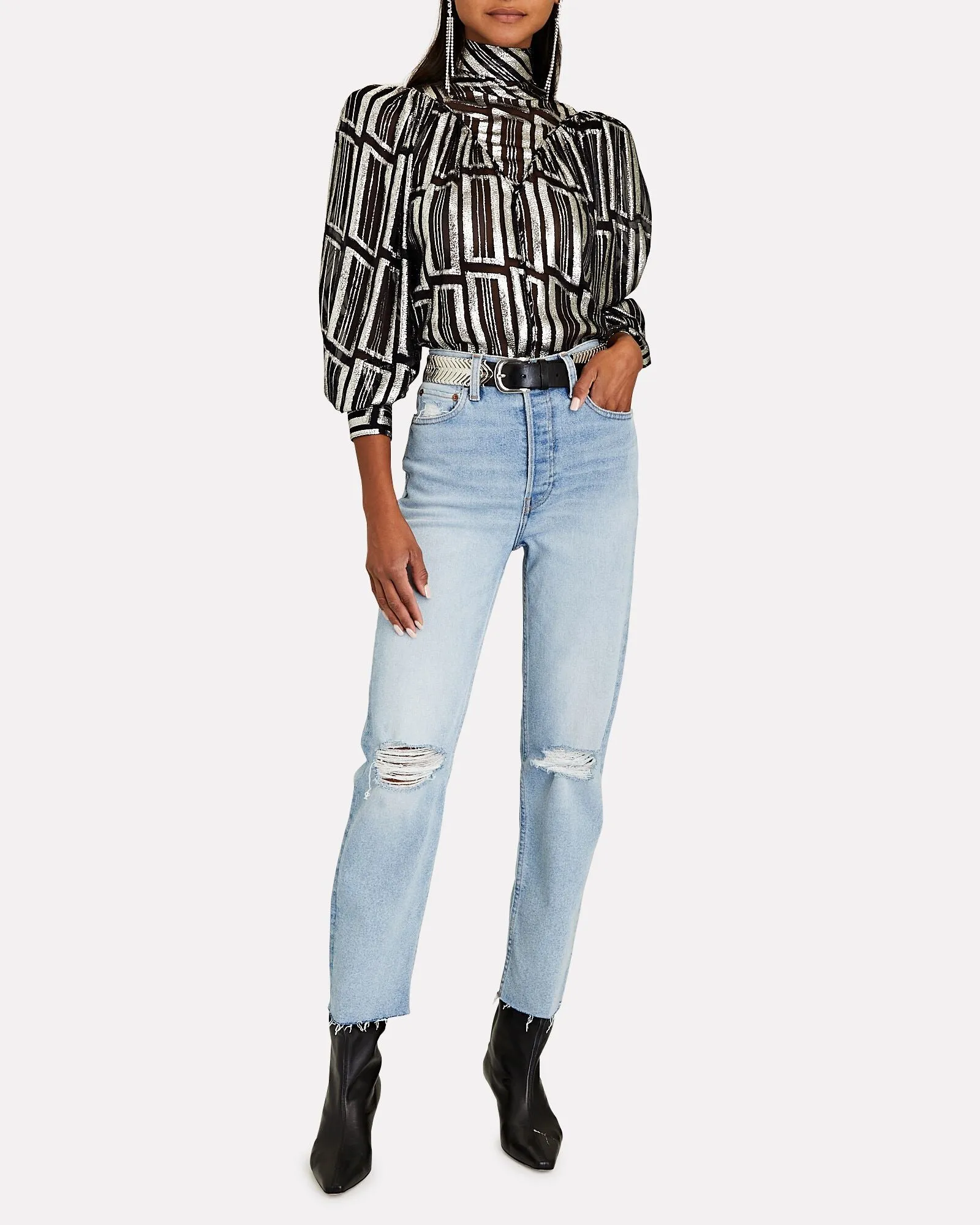 CLAIRETA LAMÉ METALLIC BLOUSE