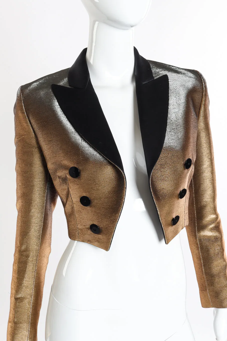 Cropped Lamé Tuxedo Jacket