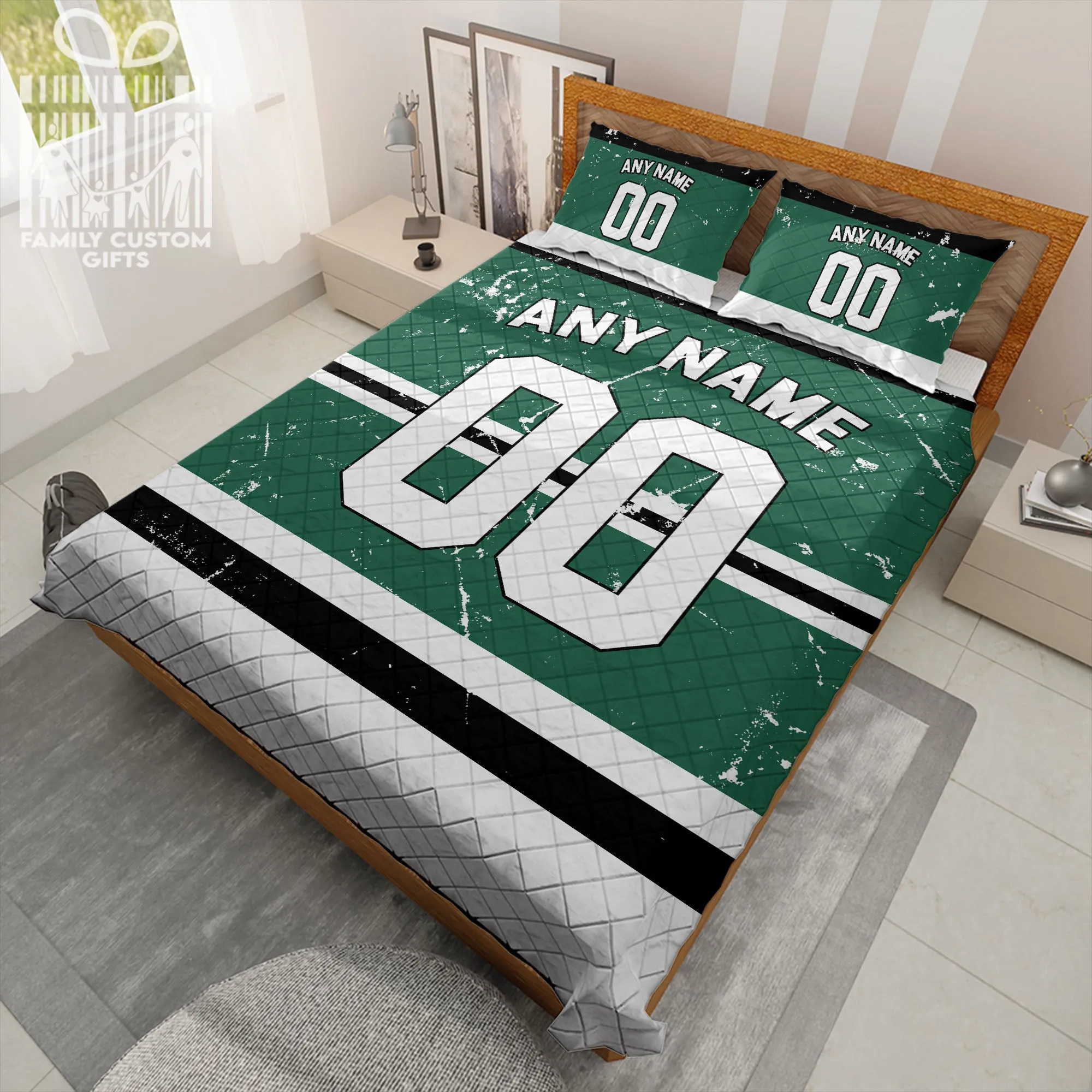 Custom Quilt Sets Dallas Jersey Personalized Ice hockey Premium Quilt Bedding for Men Women