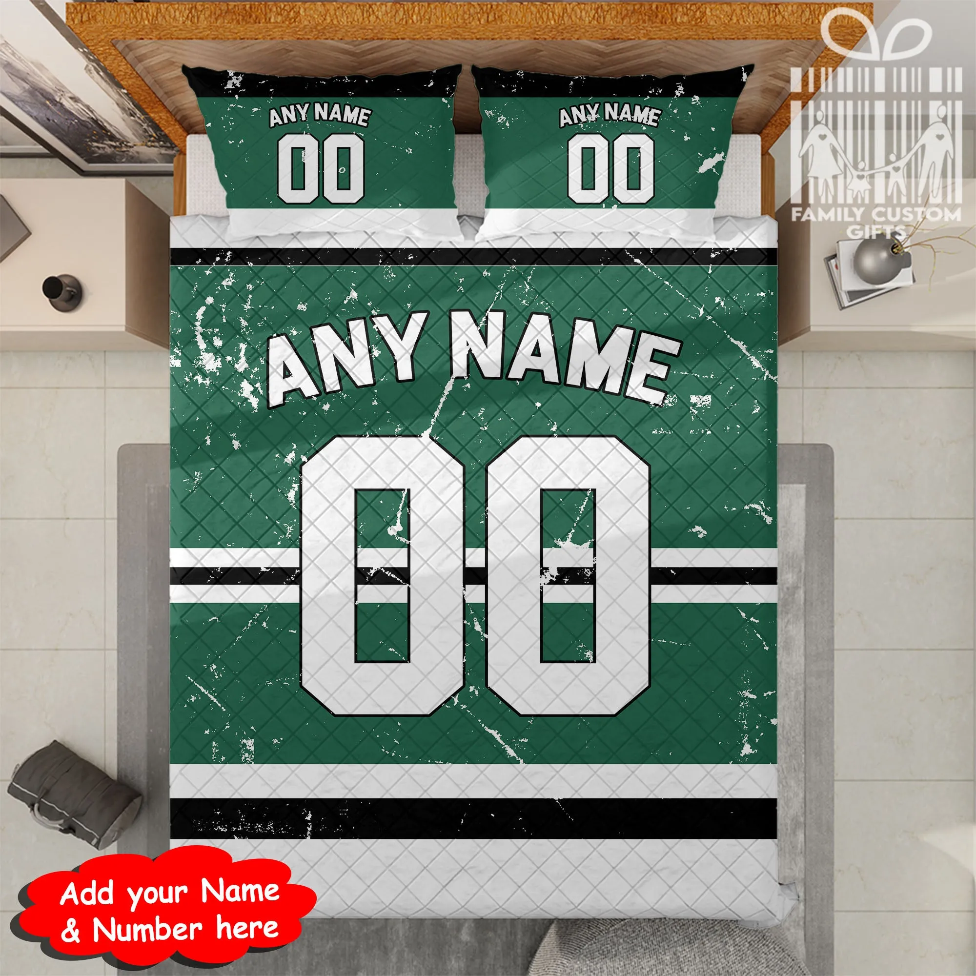 Custom Quilt Sets Dallas Jersey Personalized Ice hockey Premium Quilt Bedding for Men Women