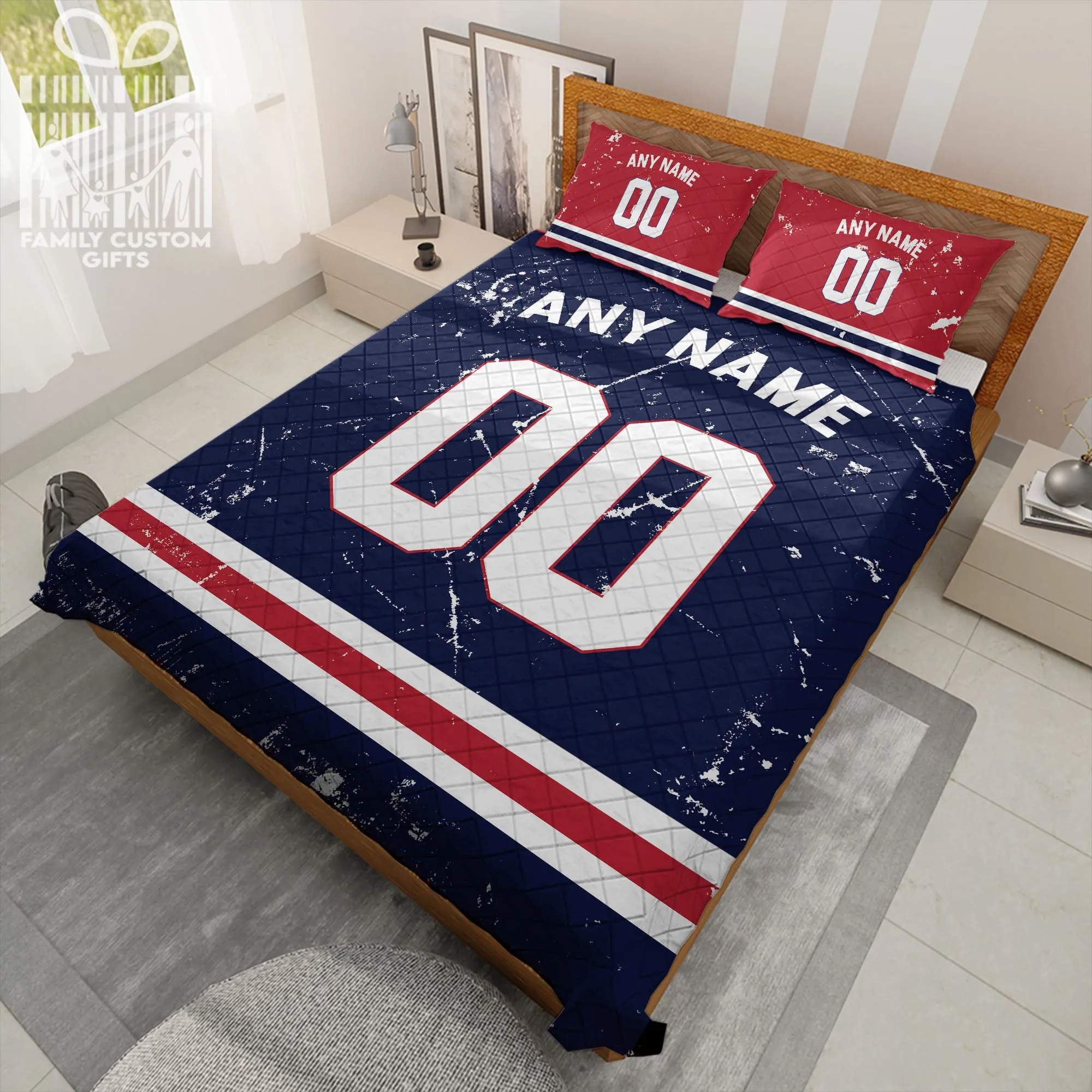 Custom Quilt Sets Houston Jersey Personalized Football Premium Quilt Bedding for Men Women