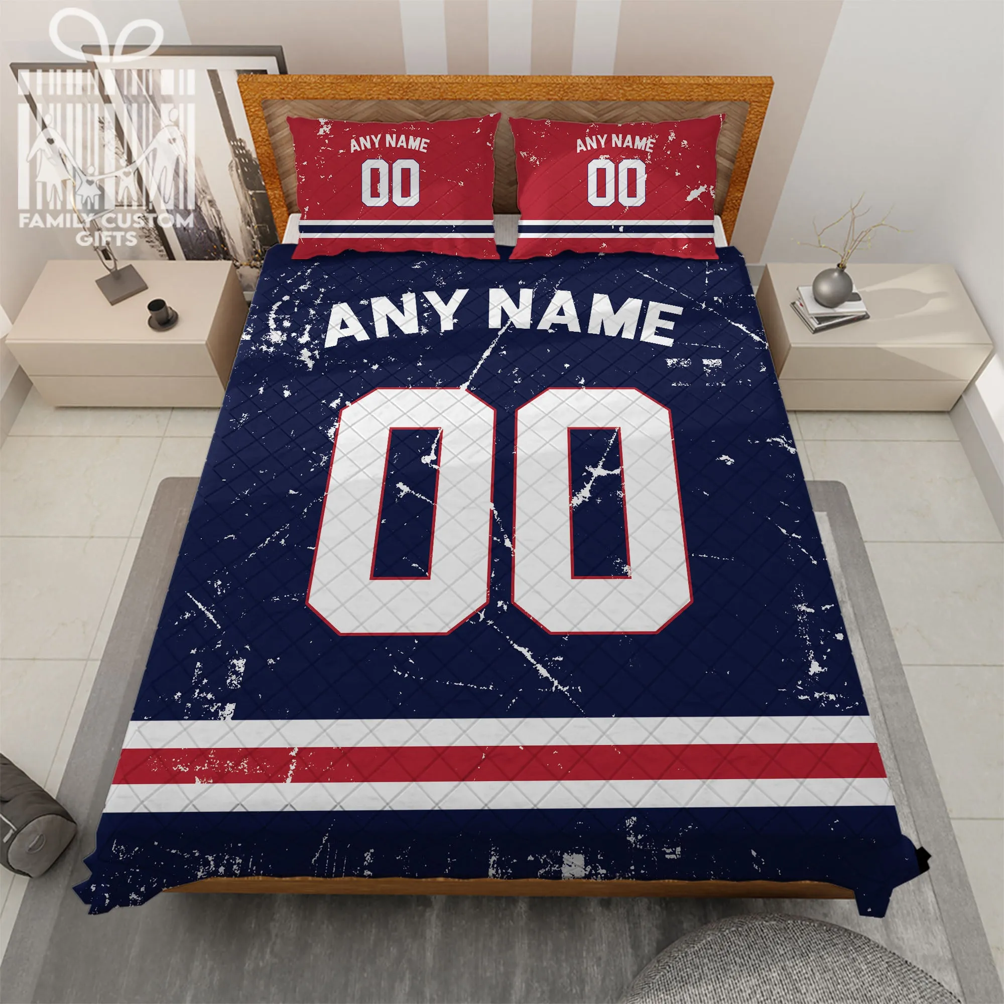 Custom Quilt Sets Houston Jersey Personalized Football Premium Quilt Bedding for Men Women