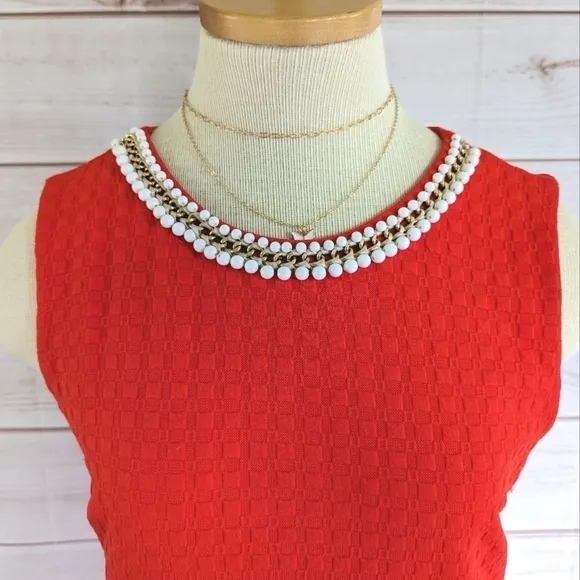 Cynthia Rowley Checkered Shift Dress with Beaded Chain Collar in Sienna Sz Small
