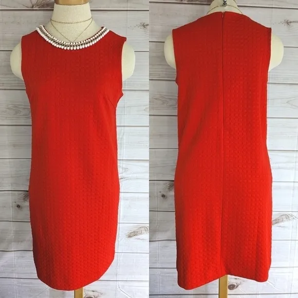 Cynthia Rowley Checkered Shift Dress with Beaded Chain Collar in Sienna Sz Small