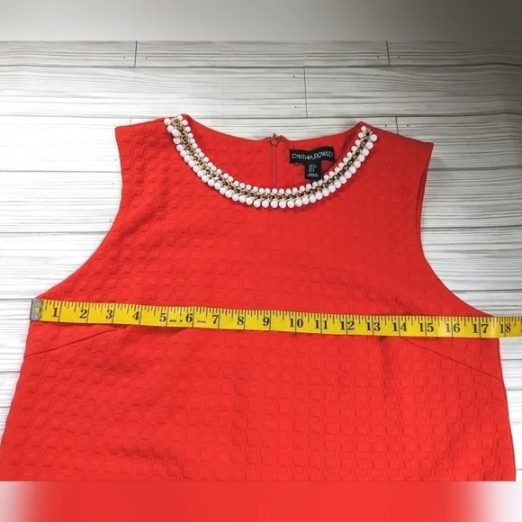 Cynthia Rowley Checkered Shift Dress with Beaded Chain Collar in Sienna Sz Small
