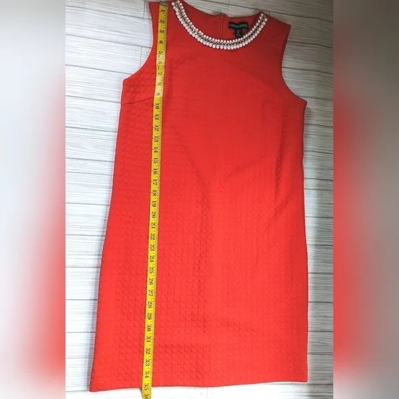 Cynthia Rowley Checkered Shift Dress with Beaded Chain Collar in Sienna Sz Small