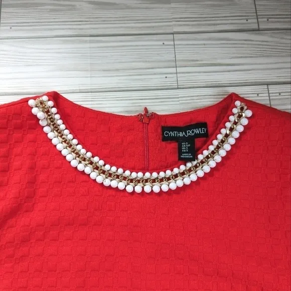 Cynthia Rowley Checkered Shift Dress with Beaded Chain Collar in Sienna Sz Small