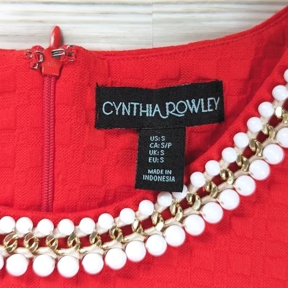 Cynthia Rowley Checkered Shift Dress with Beaded Chain Collar in Sienna Sz Small