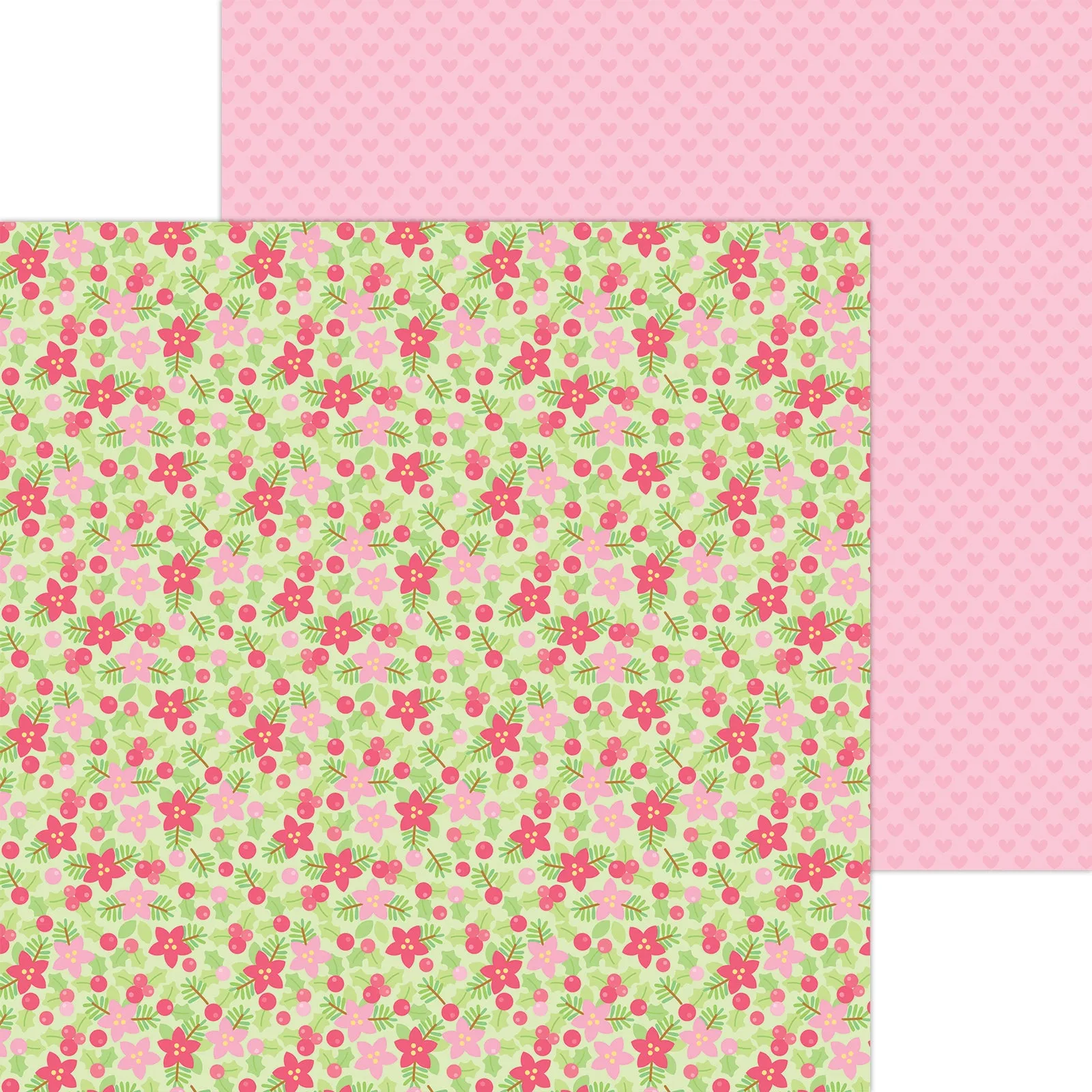 Doodlebug - Gingerbread Kisses Collection - 12x12 Single Sheets / Berry Floral - 8327