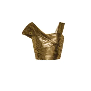 Draped Metallic Plissé Lamé Top