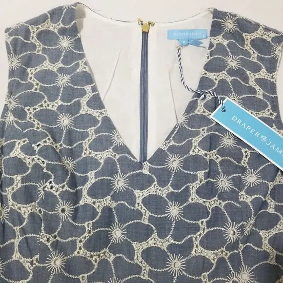 Draper James Dress Womens Size 2 NWT Sleeveless Embroidered Chambray Love Circle