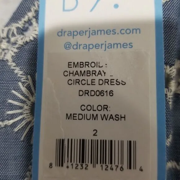 Draper James Dress Womens Size 2 NWT Sleeveless Embroidered Chambray Love Circle