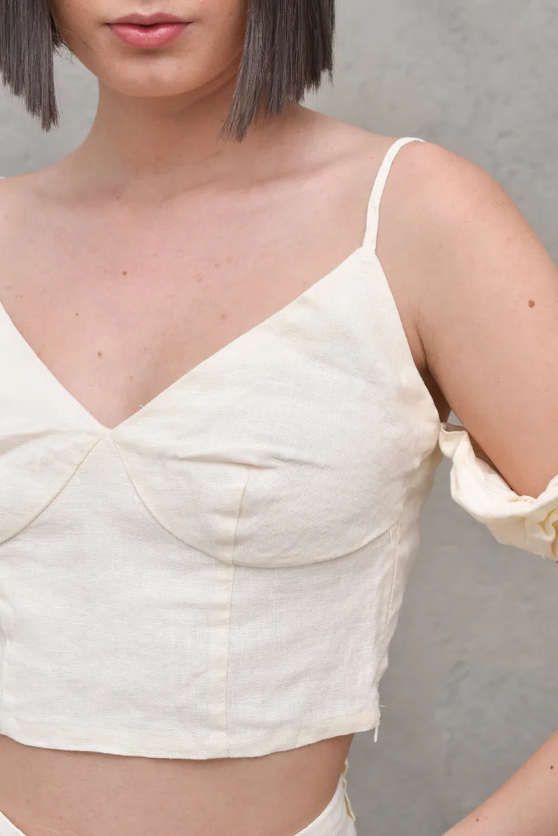 Dropped Shoulder Linen Top Light Beige